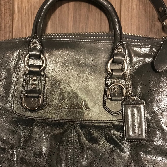 Metallic Silver Coach Shoulder Bag - Picture 2 of 6